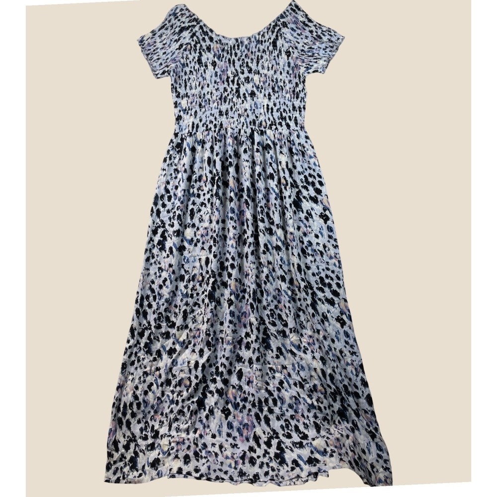 off shoulder maxi dress pastel animal print soft surroundings M flowy leg slits - Picture 5 of 9
